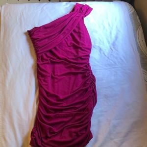 Pink one shoulder ruge mini dress